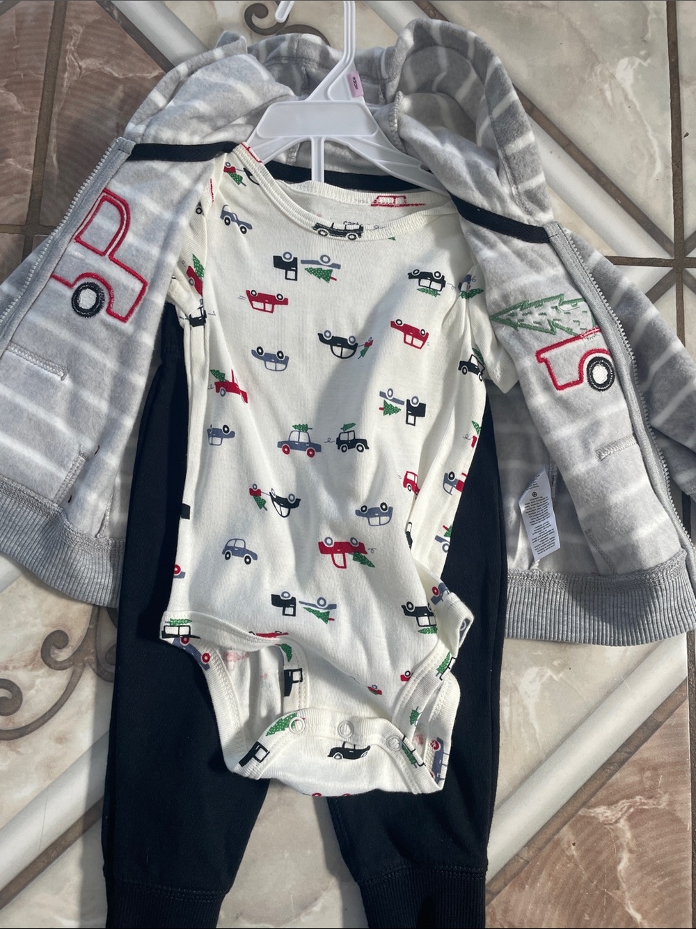 Carter's Gray and White Striped Zip Hoodie Set - Picture 2 of 5